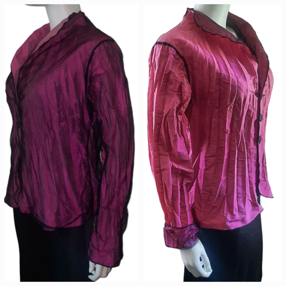 BELUVA SF Reversible Crinkled Taffeta & Mesh Jacket Sz M Rose/Black